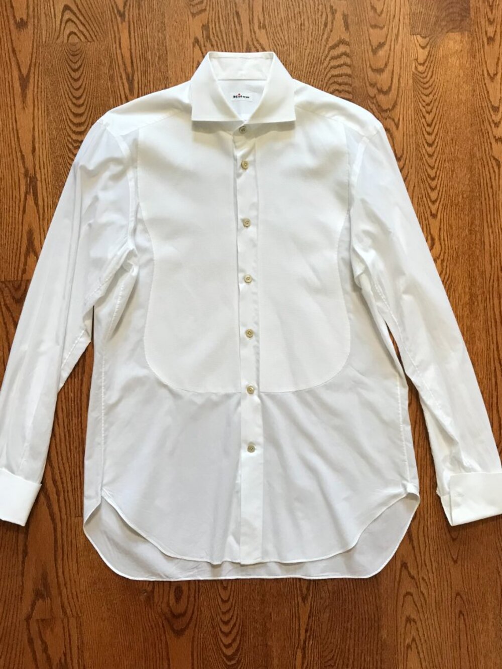 Kiton Tuxedo Pique Bib Button Down Shirt Mens 40 16 White Cotton French Cuff View 3